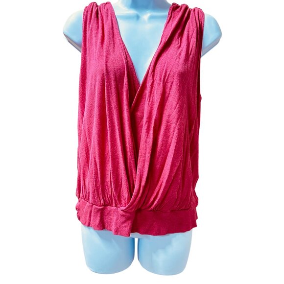 Olga Kapustina Womens Sleeveless Drape V-Neck Blouse Bordeaux Rayon & Spandex Si - Picture 1 of 7